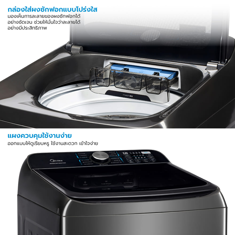 เครื่องซักผ้าฝาบน MIDEA รุ่น MA512W150D (ฺBLACK) ความจุ 15 KG (ดำ)